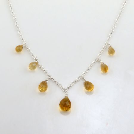 Citrine Drop gemstone necklace for women, 925 Sterling silver necklace